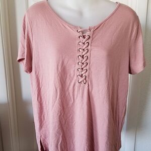 Pink Republic Women’s Short Sleeve Faux Lace-Up T-Shirt Size Large Casual Top